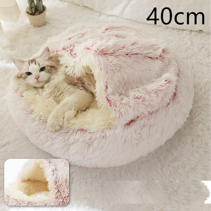 2 in 1 Dog and Cat Bed Pet Winter Bed round Plush Warm Bed House Soft Long Plush Pets Bed Pet Products