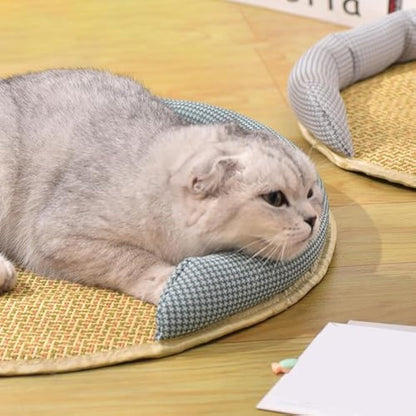 Cooling Mat for Cats - Rattan Pet Bed with Breathable Cushion and Summer Mattress