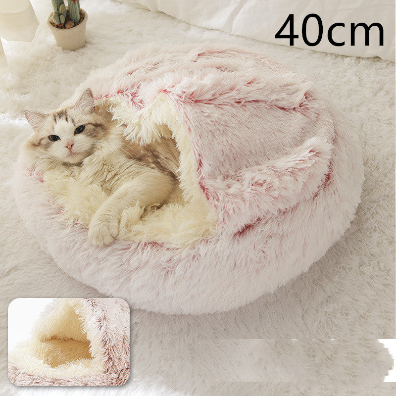 2 in 1 Dog and Cat Bed Pet Winter Bed round Plush Warm Bed House Soft Long Plush Pets Bed Pet Products
