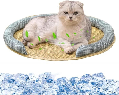 Cooling Mat for Cats - Rattan Pet Bed with Breathable Cushion and Summer Mattress