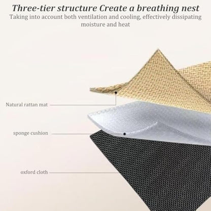 Cooling Mat for Cats - Rattan Pet Bed with Breathable Cushion and Summer Mattress