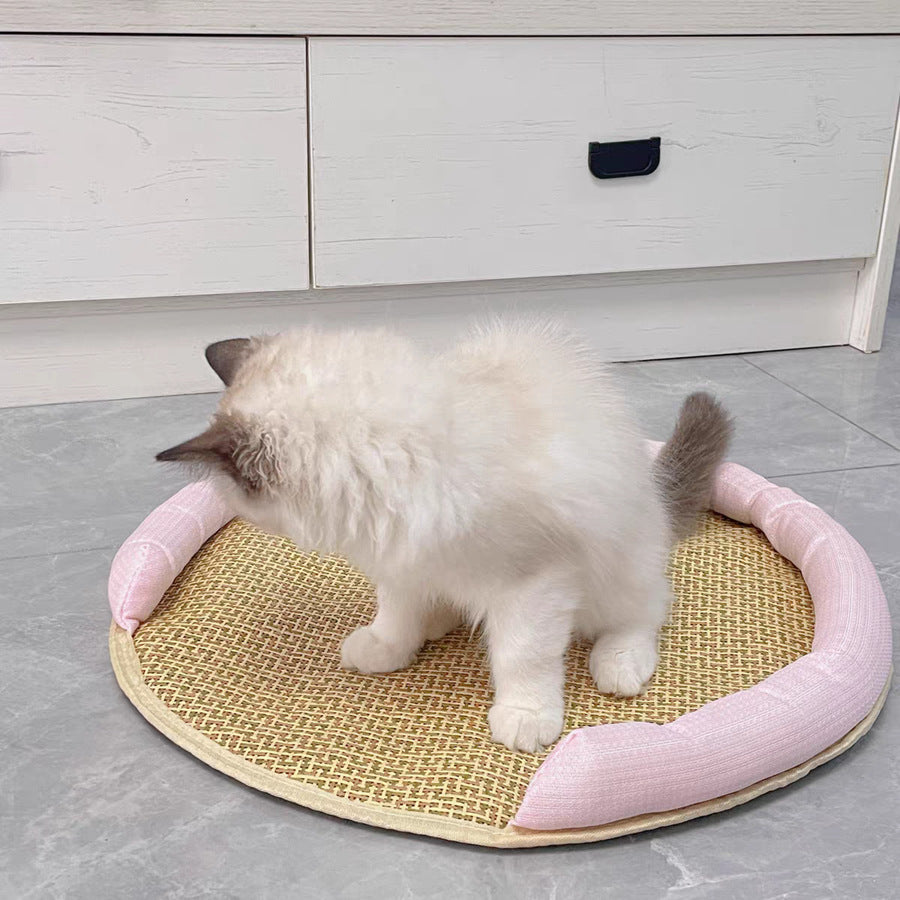 Cooling Mat for Cats - Rattan Pet Bed with Breathable Cushion and Summer Mattress