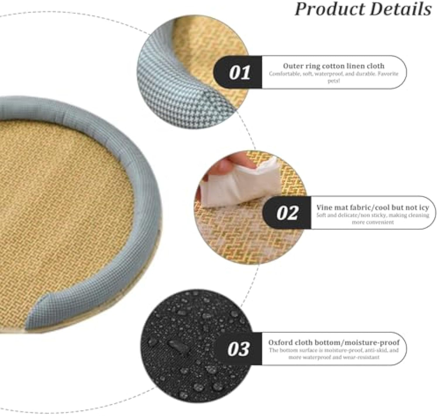 Cooling Mat for Cats - Rattan Pet Bed with Breathable Cushion and Summer Mattress