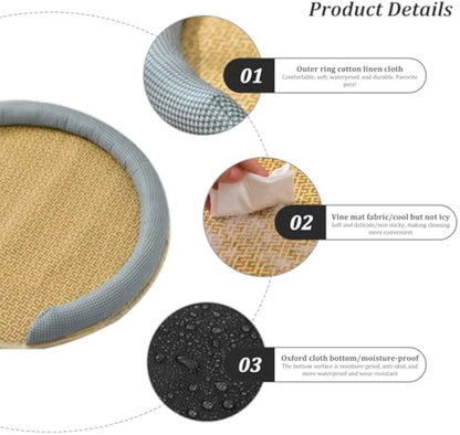 Cooling Mat for Cats - Rattan Pet Bed with Breathable Cushion and Summer Mattress