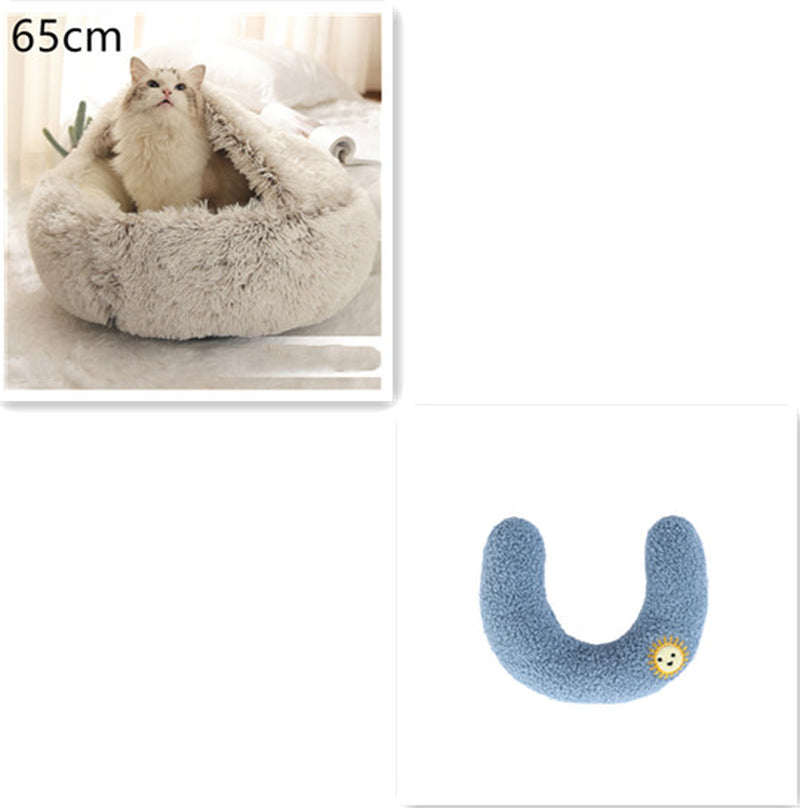 2 in 1 Dog and Cat Bed Pet Winter Bed round Plush Warm Bed House Soft Long Plush Pets Bed Pet Products